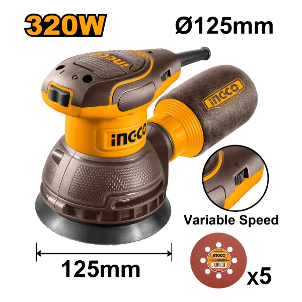 Lijadora Rotorbital Velocidad Variable 320w 125mm Ingco - Imagen 2