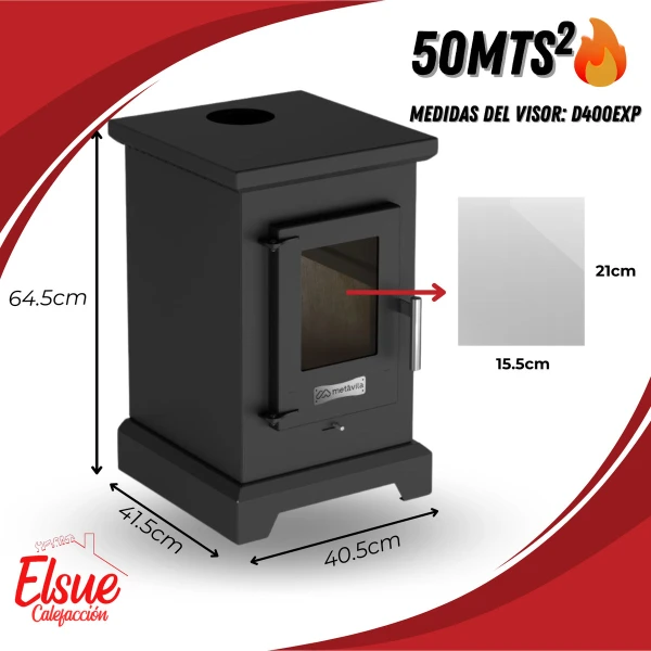 Calefactor A Leña Doble Comb Dublin 50m2 Kit Pared Metavila - Imagen 2