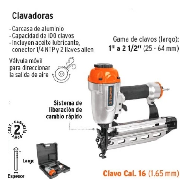 Clavadora Neumática Truper Carga Clavos De 25 A 64mm Largo - Imagen 2