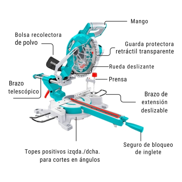 Sierra Ingletadora 10 Total 1800w Industrial Deslizante - Imagen 4