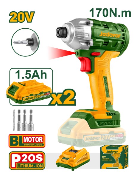 Atornillador De Impacto 20v 170nm +2 Baterías Y Carg Jadever - Imagen 2