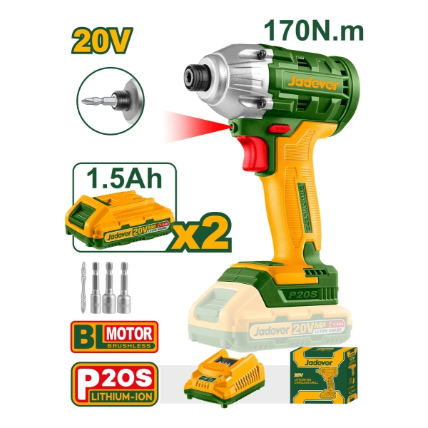 Atornillador De Impacto 20v 170nm +2 Baterías Y Carg Jadever - Imagen 2
