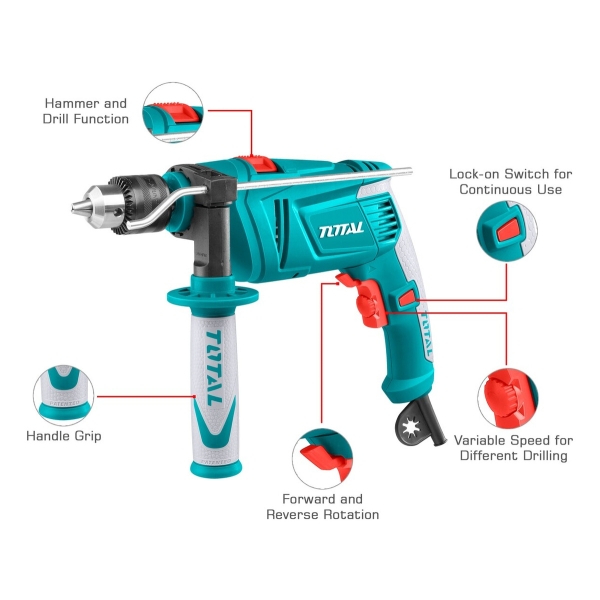 Taladro Percutor 13mm 850w 2700rpm Total Tg109136 Elsue - Imagen 2