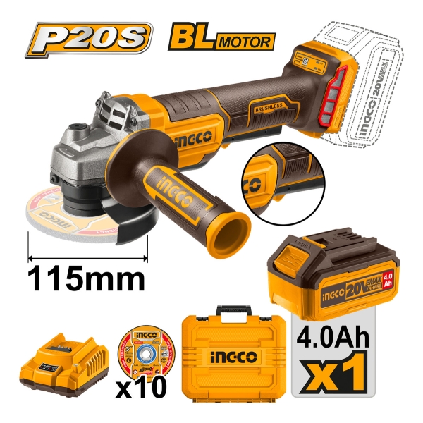 Amoladora Ingco 20v Con Baterías 4amp Valija Y Discos 115mm - Imagen 2
