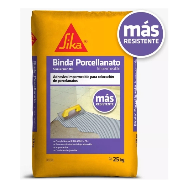 25kg Binda Porcelanato Impermeable Cemento Adhesivo Sika - Imagen 4