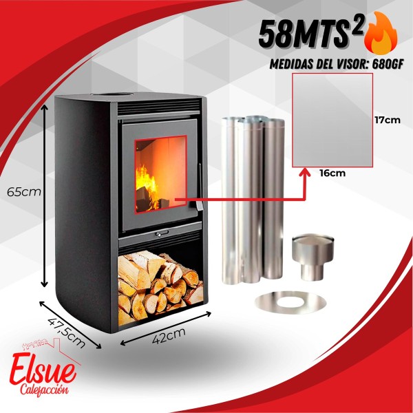 Calefactor Leña Doble Comb Ecologico 52 Mt2 + Kit Pared - Imagen 2