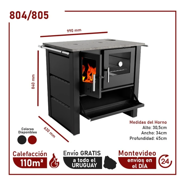 Cocina Leña Calefactor Economica 245m3 Doble Combustión - Imagen 3
