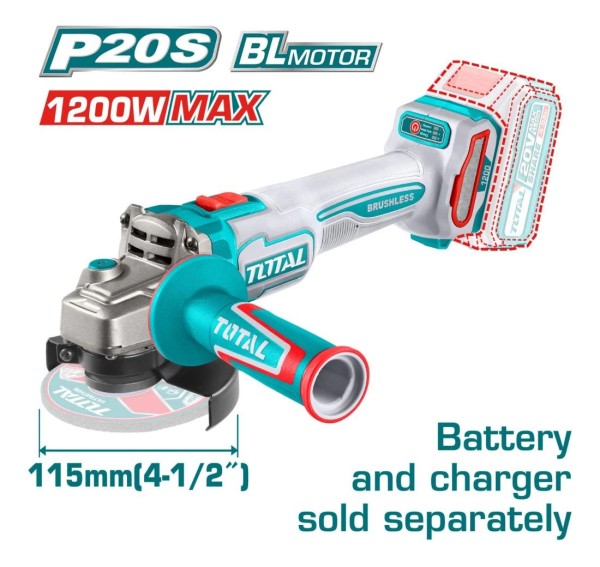 Amoladora Inalámbrica Total 20v Industrial Brushless S/bat - Imagen 2