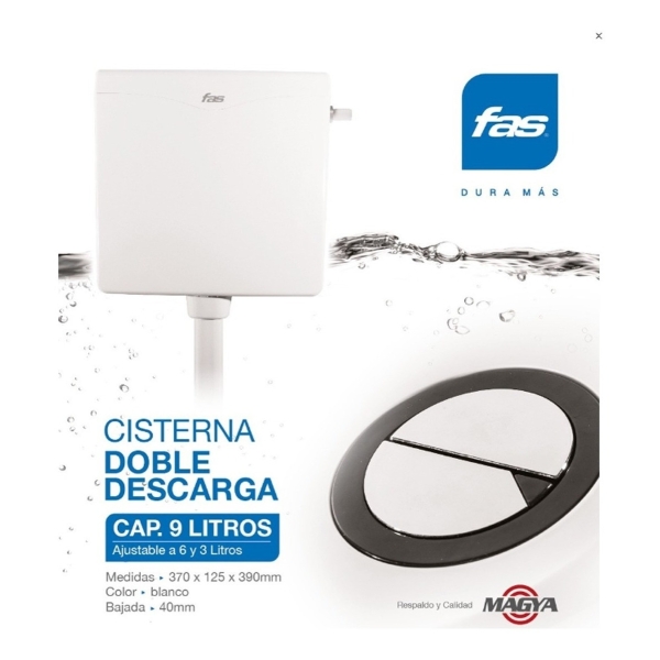 Cisterna Doble Descarga Fas 9l Ajustable 3-6l Magya Elsue