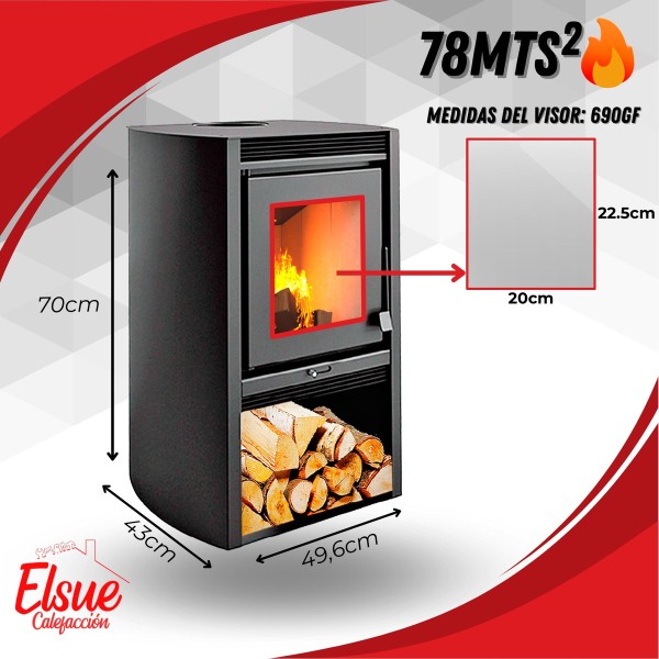 Estufa Calefactor A Leña Metavila 78m2 9kw Doble Combustion - Imagen 2