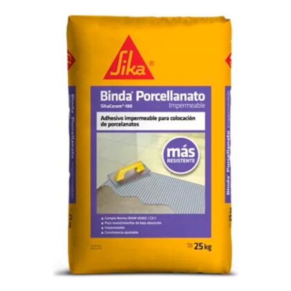 25kg Binda Porcelanato Impermeable Cemento Adhesivo Sika