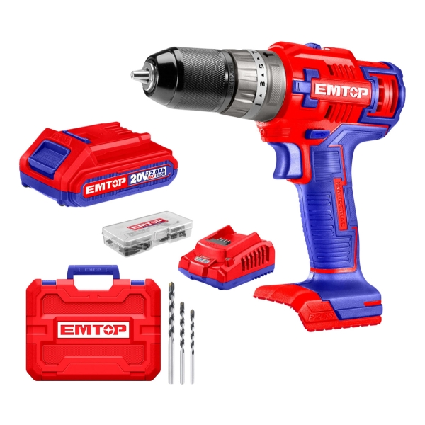 Taladro Atornillador Percutor 20v 45nm Mandril Metal Emtop