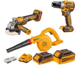 Kit Amoladora Taladro Sopladora Ingco 20v Sin Carbones