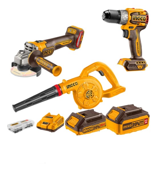 Kit Amoladora Taladro Sopladora Ingco 20v Sin Carbones