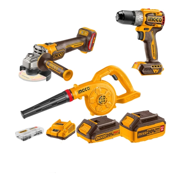 Kit Amoladora Taladro Sopladora Ingco 20v Sin Carbones