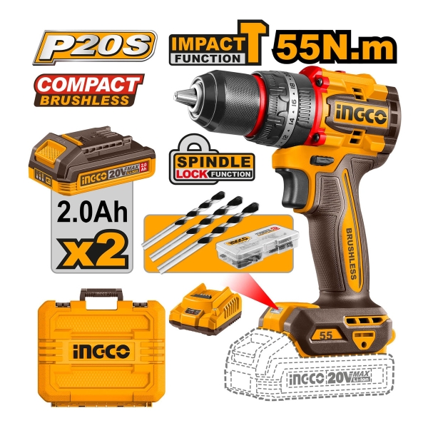 Atornillador Percutor 20v 55nm C/bat 13mm Ingco Brushles - Imagen 2