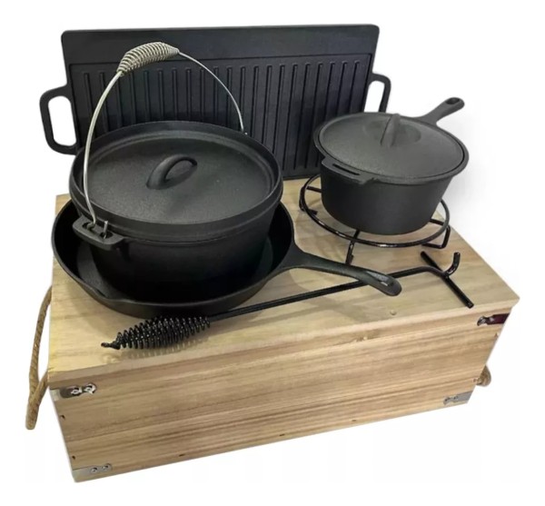 Batería Cocina Camping Hierro Fundido Fundición 8 Pzs Fuego - Imagen 3