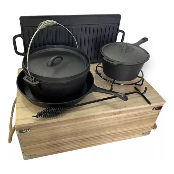 Batería Cocina Camping Hierro Fundido Fundición 8 Pzs Fuego - Imagen 3