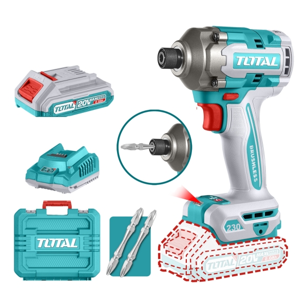 Atornillador Impacto 20v + 2 Bat + Puntas + Cargador Total