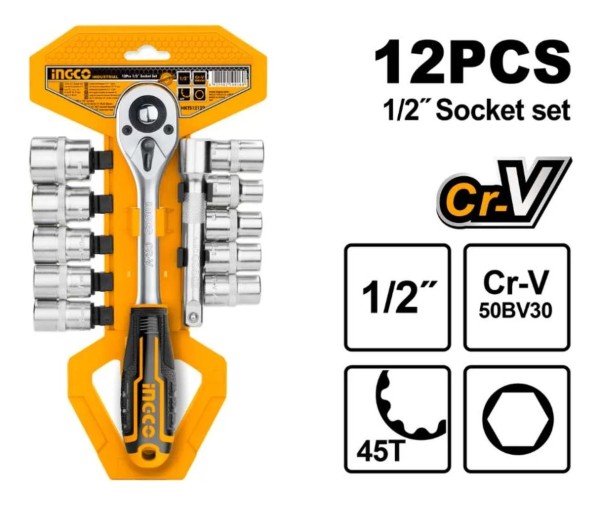 Juego 12 Pieza Dados Tubo Llave Crique 1/2'' Hkts12122 Ingco - Imagen 2