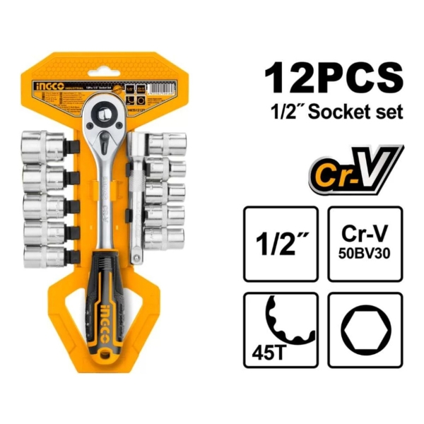Juego 12 Pieza Dados Tubo Llave Crique 1/2'' Hkts12122 Ingco - Imagen 2