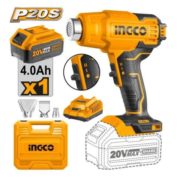 Pistola De Calor 20v + Batería 4 Ah + Cargador Ingco - Imagen 2