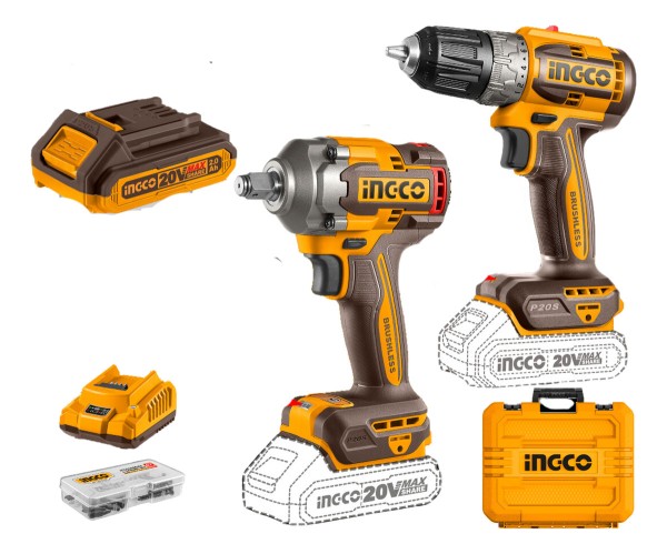 Kit Atornillador 20v + Llave Impacto 2 Batería 20v Ingco