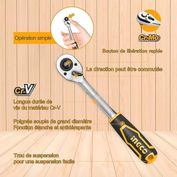 Juego 12 Pieza Dados Tubo Llave Crique 1/2'' Hkts12122 Ingco - Imagen 3
