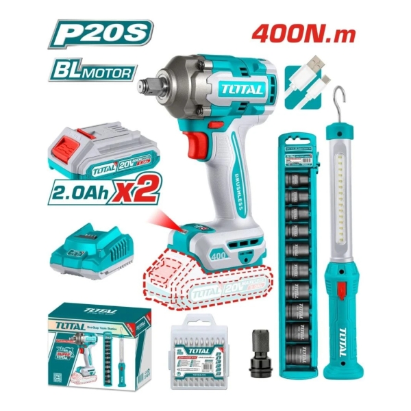 Kit Llave De Impacto 400nm 1/2 Linterna 2bat Total Brushless - Imagen 2