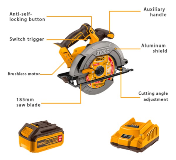 Sierra Circular Brushless 20v C/bat Ingco Csli18511 - Imagen 3