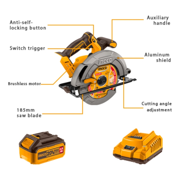 Sierra Circular Brushless 20v C/bat Ingco Csli18511 - Imagen 3