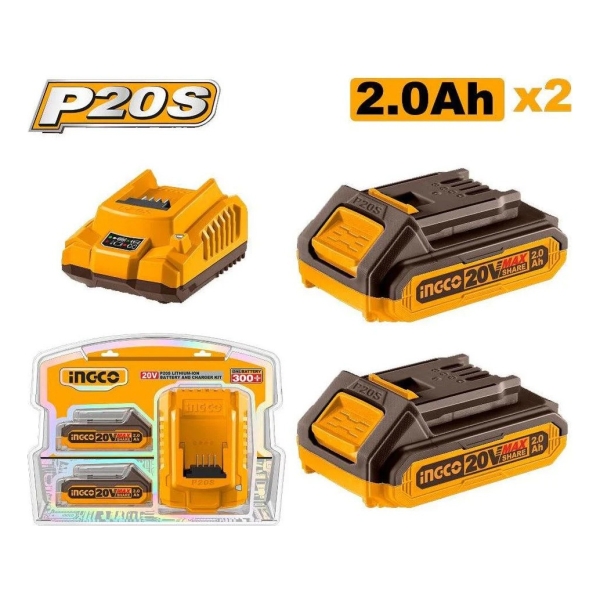 Set X2 Bateria 20v 2amp + 1 Cargador Ingco Fbcpk1222 - Imagen 2