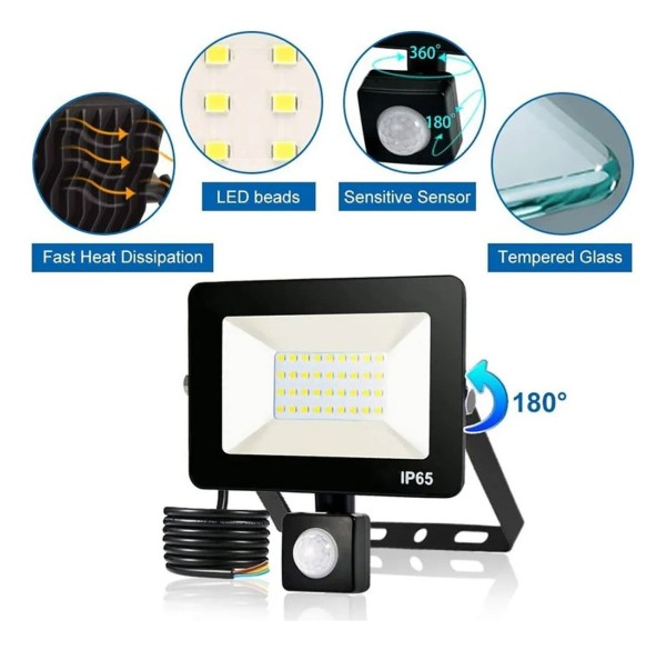 Foco Led Reflector Sensor Movimiento 20w Luz Fria Fotocelula - Imagen 5