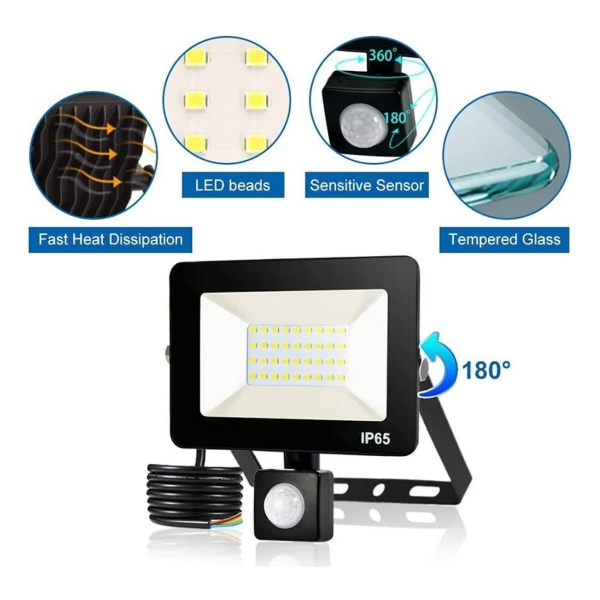 Foco Led Reflector Sensor Movimiento 20w Luz Fria Fotocelula - Imagen 5