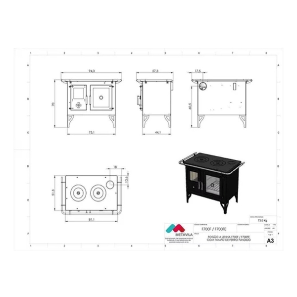 Cocina Calefactor A Leña 115 M2 Doble Combustion F700f - Imagen 5
