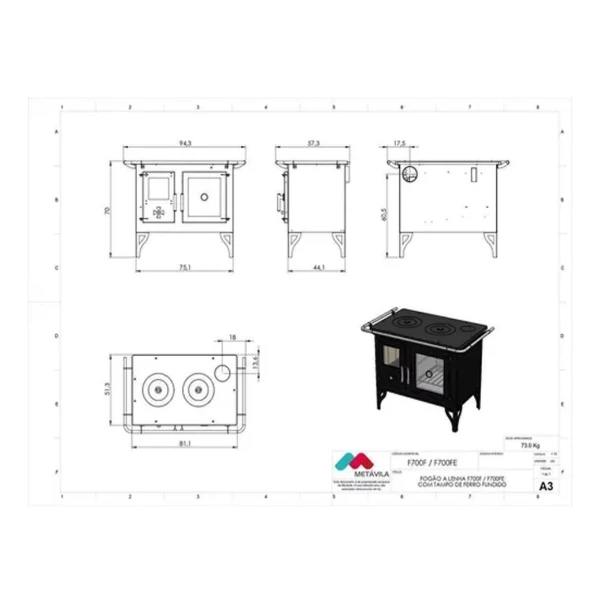 Cocina Calefactor A Leña 115 M2 Doble Combustion F700f - Imagen 5