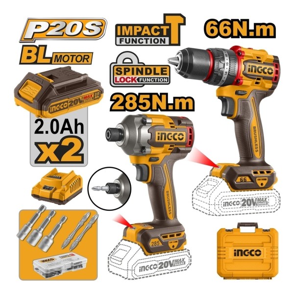 Taladro Atornillador Percutor 66nm + Impacto Ckli20277 Ingco - Imagen 2