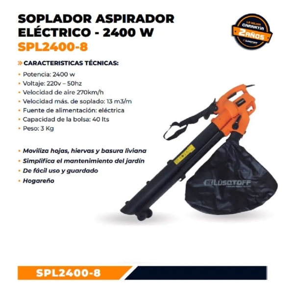 Soplador Aspiradora Trituradora Eléctrica 2400w Lusqtoff - Imagen 4