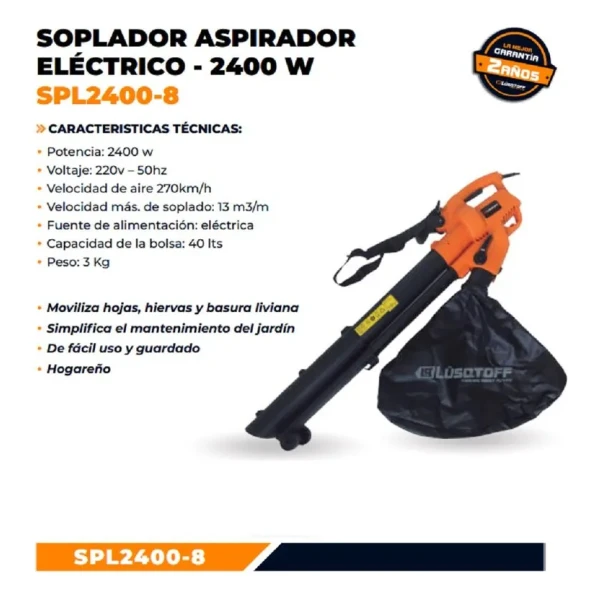 Soplador Aspiradora Trituradora Eléctrica 2400w Lusqtoff - Imagen 4