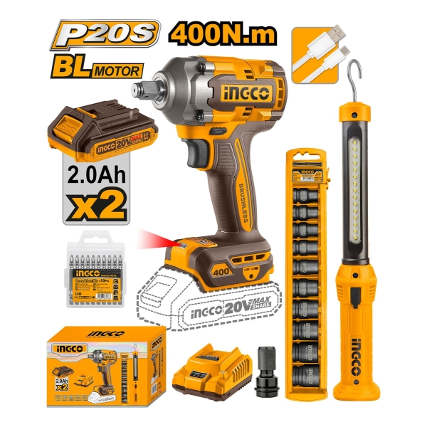 Kit Llave Impacto 20v + Linterna Rec + Dad Cosli23011 Ingco - Imagen 2