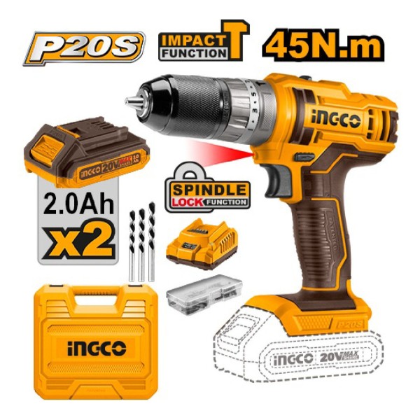 Atornillador Percutor Mandril M 2bat. Litio 20v Ingco Puntas - Imagen 2