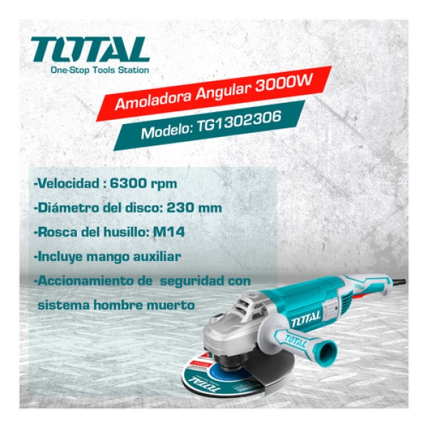 Amoladora Angular Industrial Total 3000w 9 230mm Tg1302306 - Imagen 5