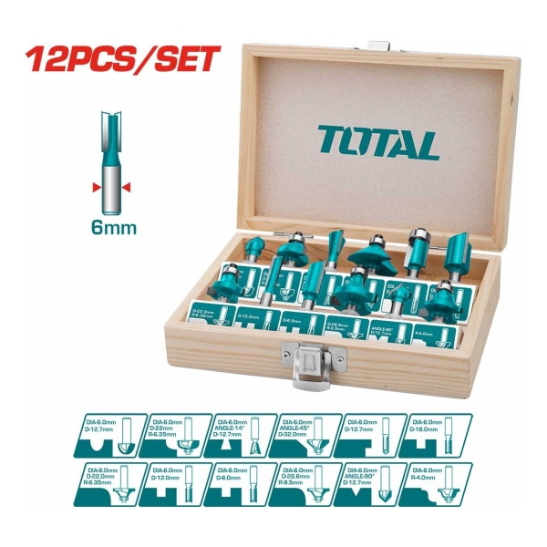 Kit De Fresas 12 Piezas 6mm Total Tacsr0121 Elsue - Imagen 2