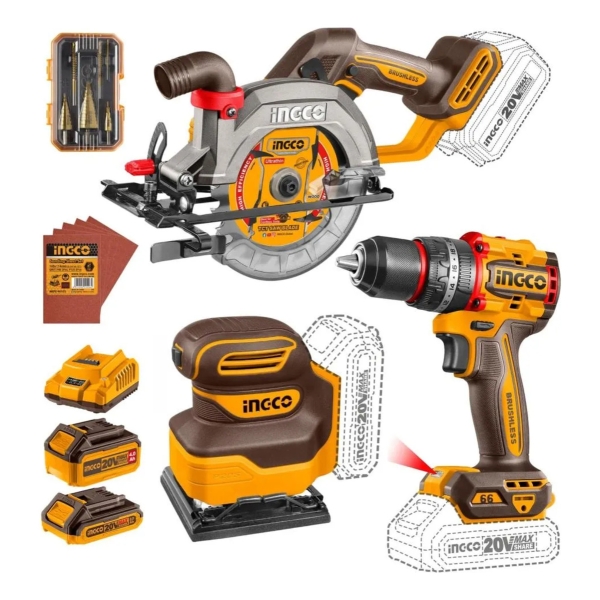 Combo A Batería 20v Sierra + Taladro + Lijadora Ingco
