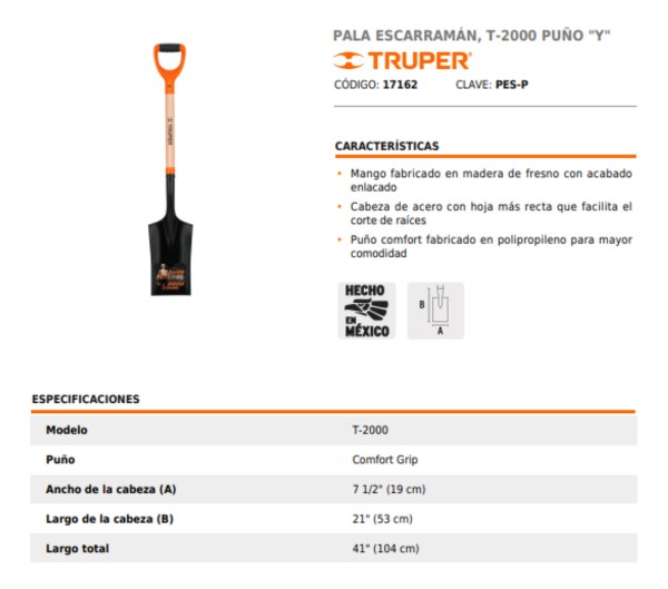 Pala Truper De Palear Cabo Madera Y Mango Ergonómico - Imagen 3