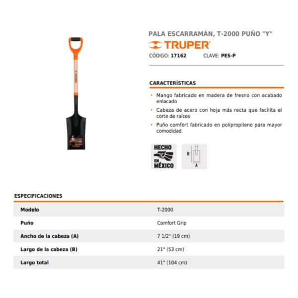 Pala Truper De Palear Cabo Madera Y Mango Ergonómico - Imagen 3