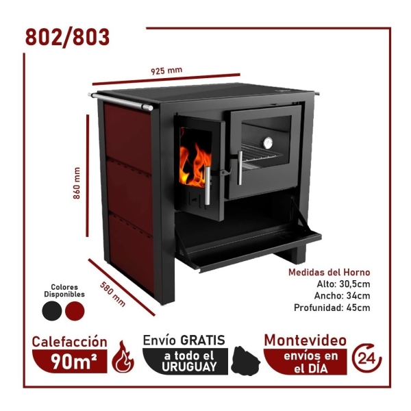 Cocina Leña Tapa Vidrio Vitroceramica 245m3 Doble Combustión - Imagen 2