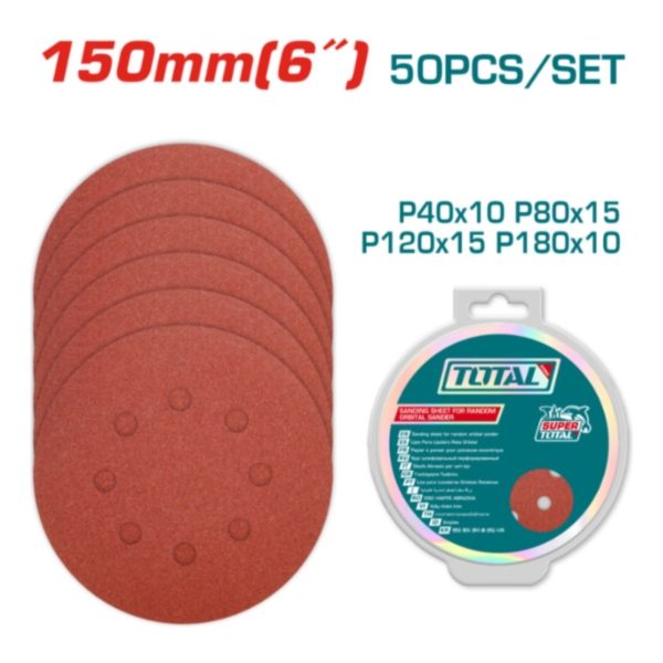 Set 50 Lijas Velcro Para Lijadora Roto Orbital 150mm Total - Imagen 2