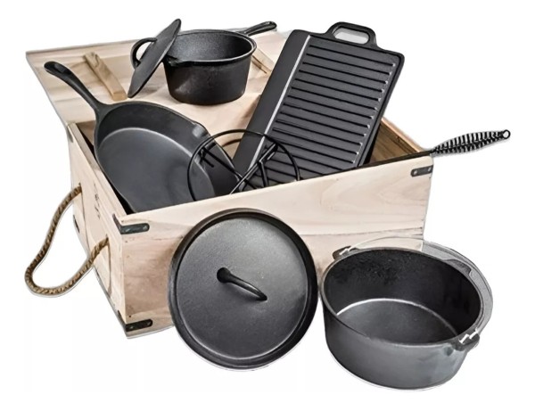 Batería Cocina Camping Hierro Fundido Fundición 8 Pzs Fuego - Imagen 4