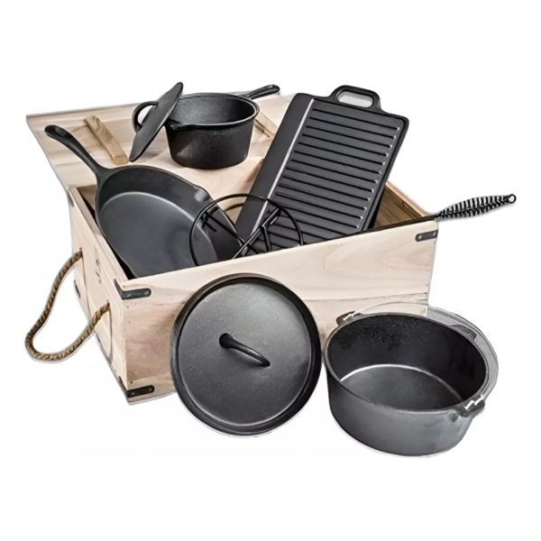 Batería Cocina Camping Hierro Fundido Fundición 8 Pzs Fuego - Imagen 4